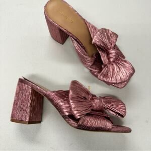 Abound Pink Glitter Fabric Chunky Heel Mule Womens 8 Bow Coquette Girly Peep Toe